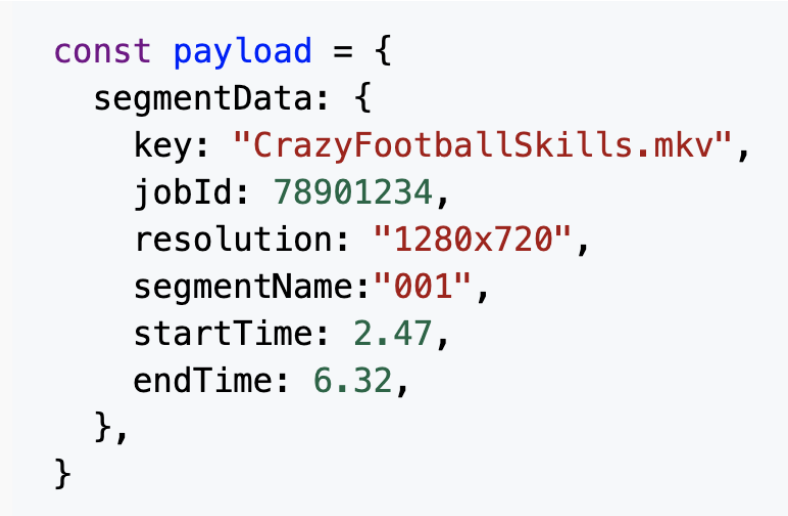 JSON payload that gets passed to Transcoder function